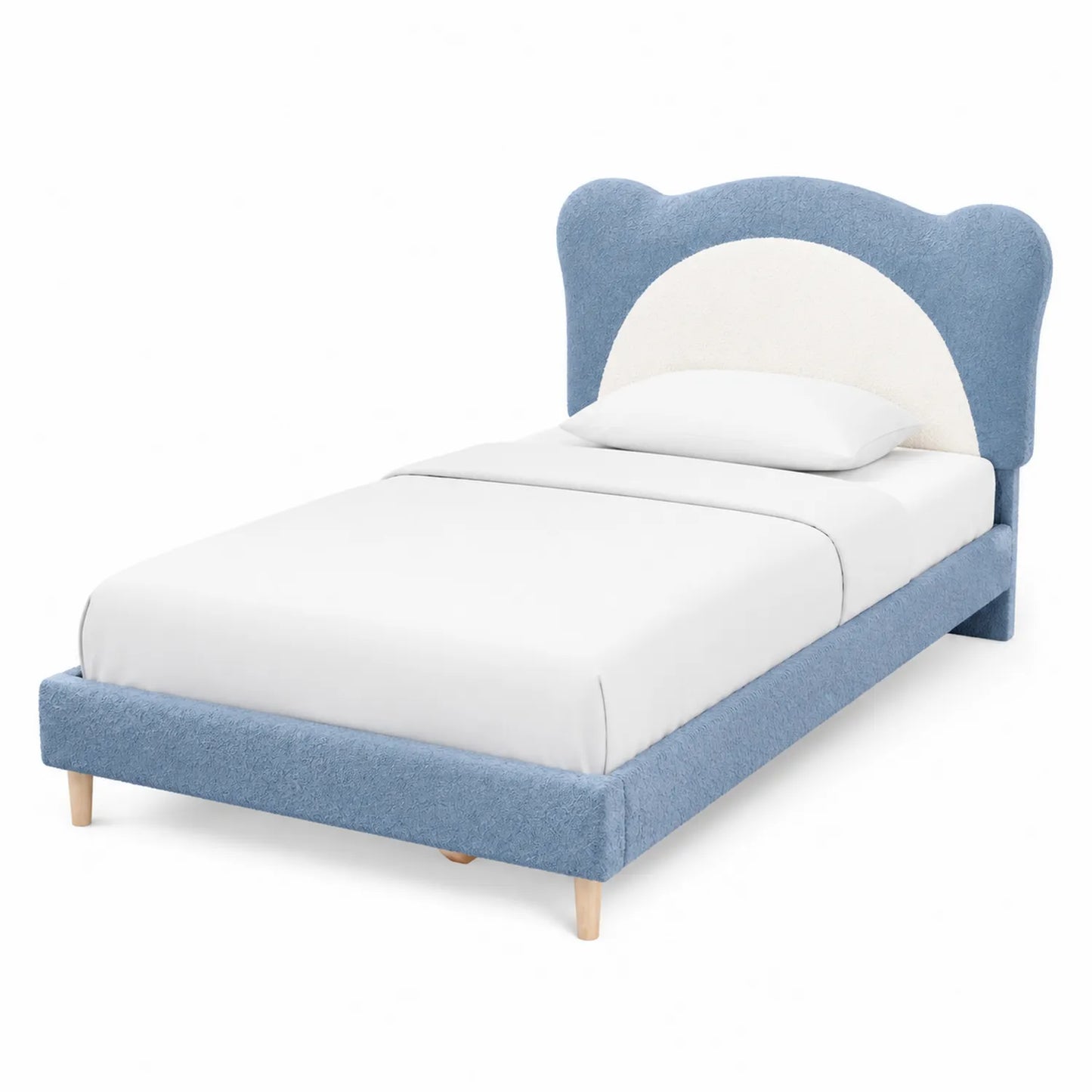 Kinderbett Stoff Blau mit Kopfteil 200x90 cm