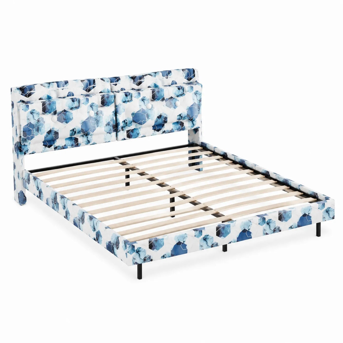 Stoffbett Blau/Weiß mit Kopfteil 200x160cm