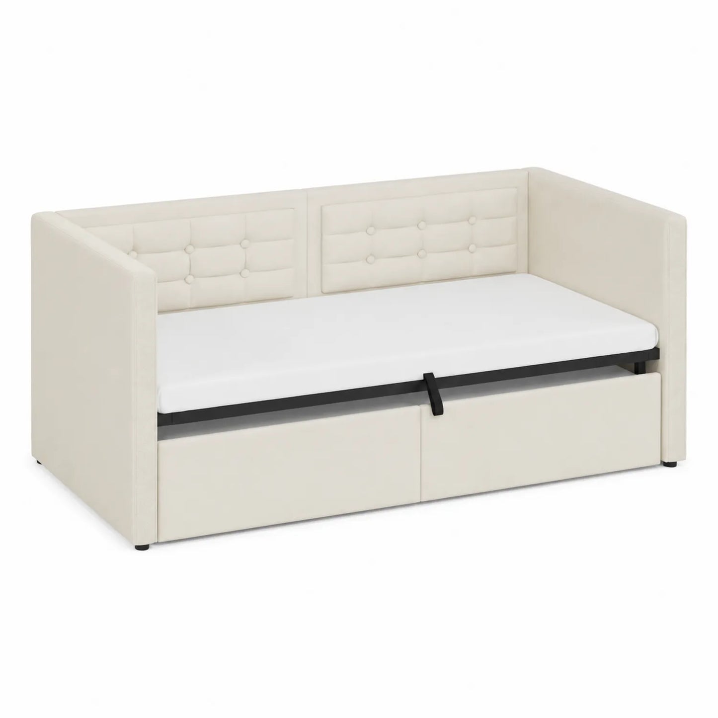 Tagesbett mit Stauraum Metallgestell Creme 200x90cm