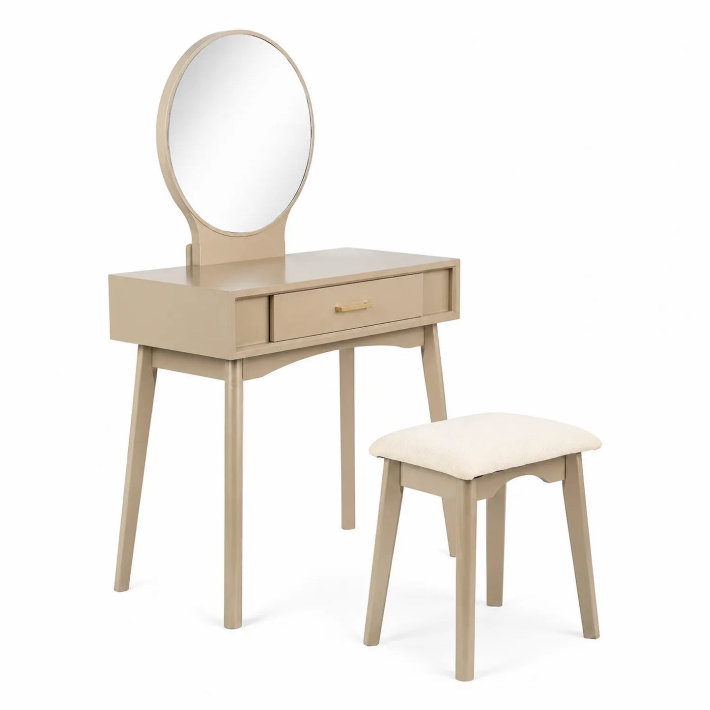 Schminktisch Set mit Hocker, Holz, Beige