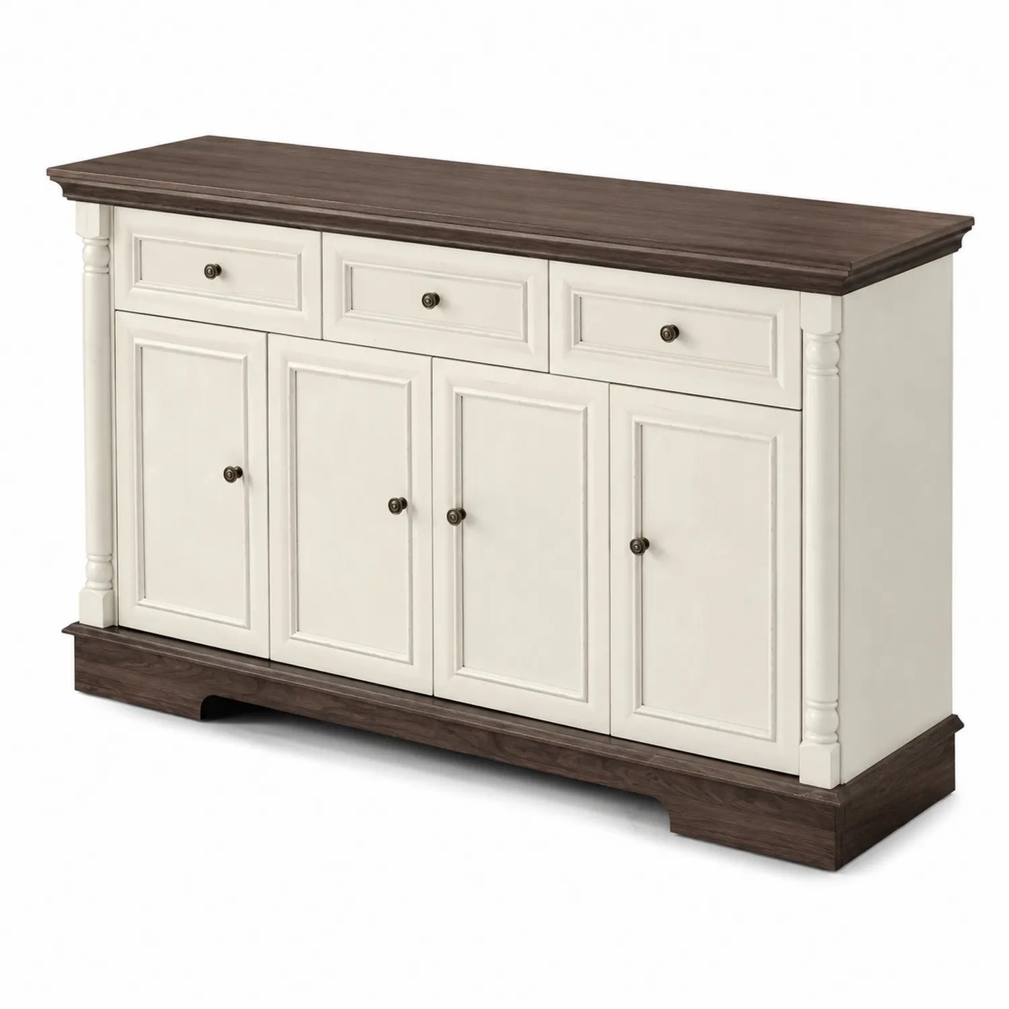 Sideboard Massivholz und MDF Weiß/Braun 120x40x85cm