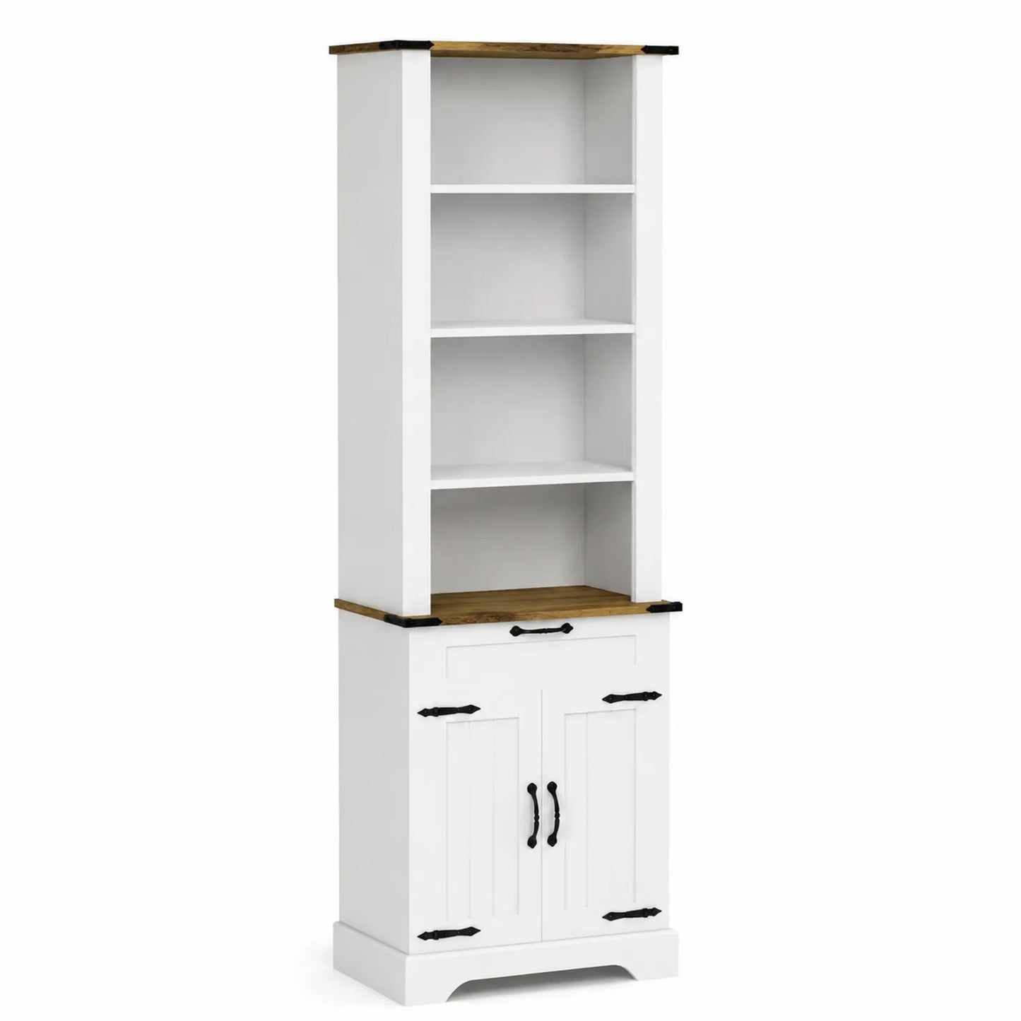 Holz Bücherregal Weiß mit 4 Regalböden und Schrank