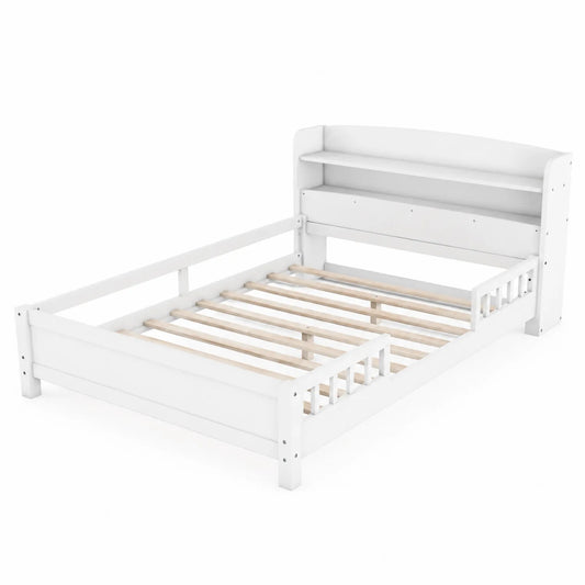 Einzelbett aus Holz mit Kopfteilregal 200x90 cm Weiß