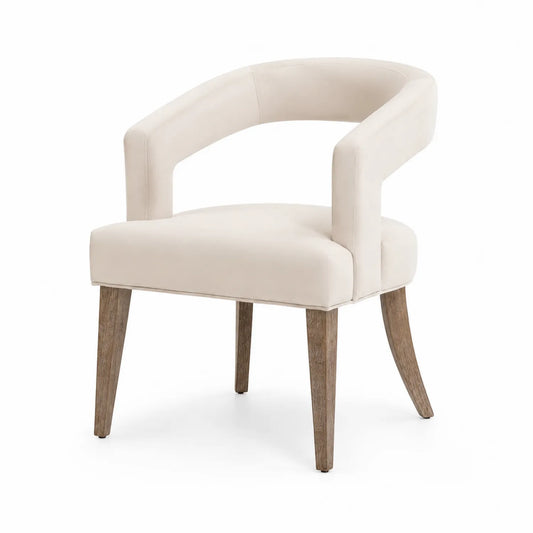 Stuhl mit Eichenholzbeinen und Polyesterstoff in Creme