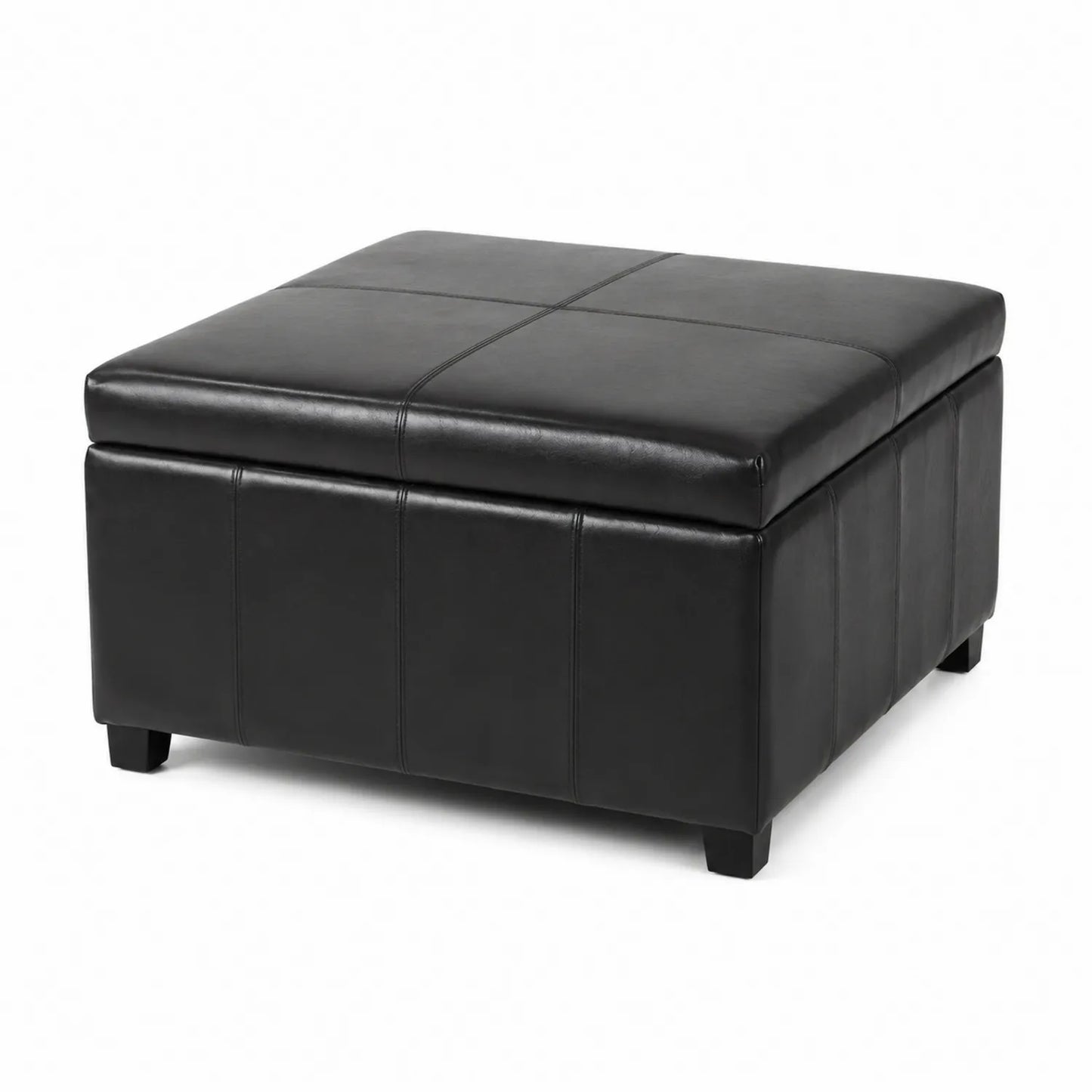Schwarzer quadratischer Hocker aus Kunstleder mit Stauraum 76x76x42 cm