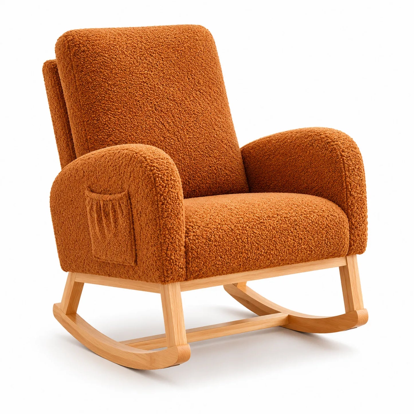 Schaukelstuhl aus Holz mit Orange Sherpa-Polsterung