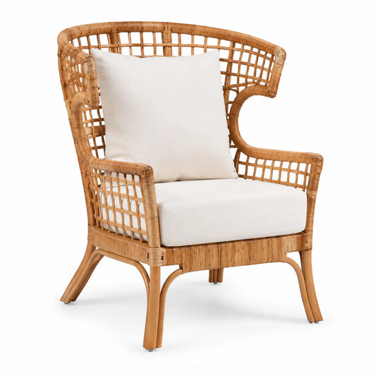 Rattansessel mit Polyesterkissen 80x70x100 cm Natur/Beige
