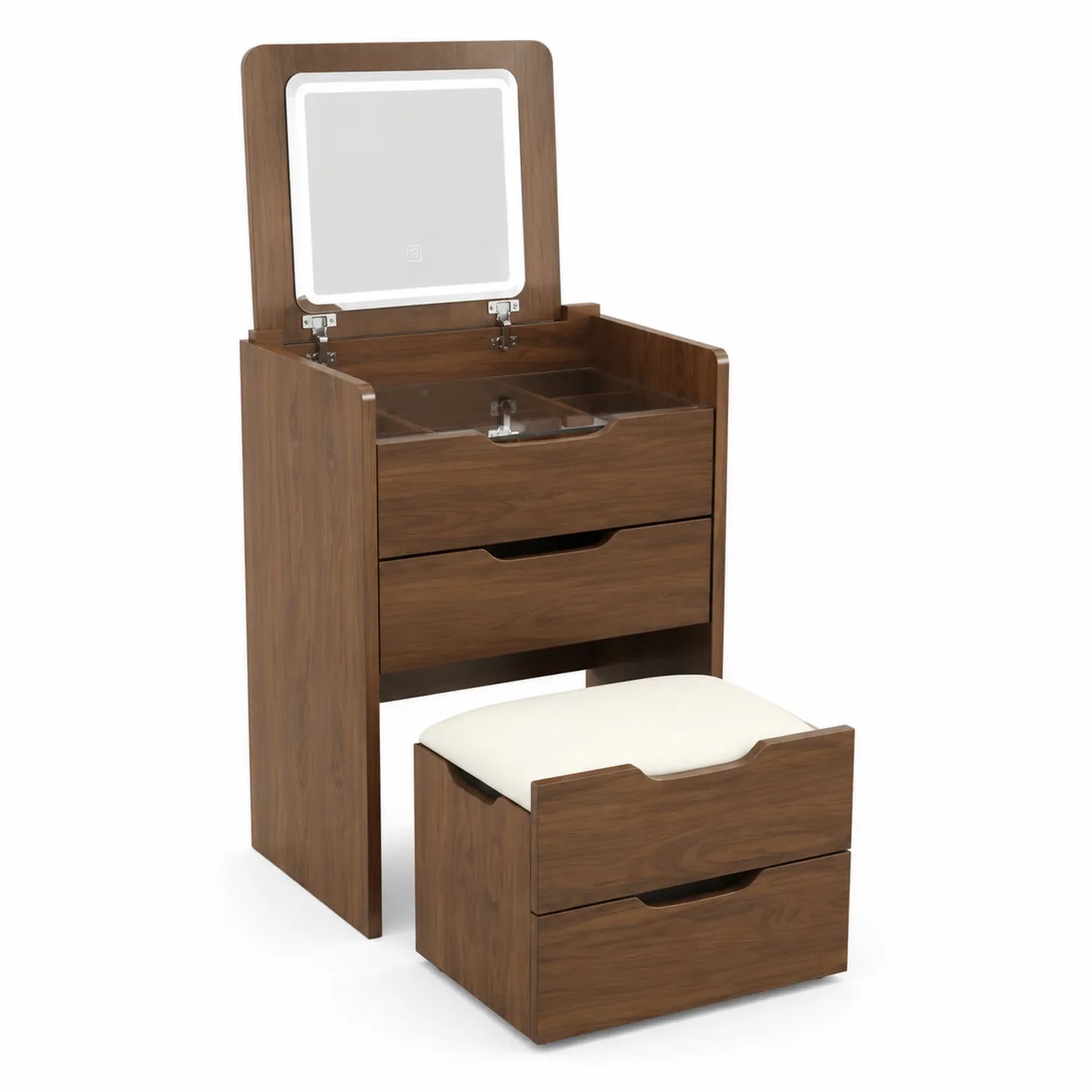 Walnuss Holz Schminktisch mit Hocker und Spiegel
