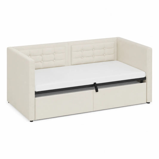 Tagesbett mit Stauraum Metallgestell Creme 200x90cm